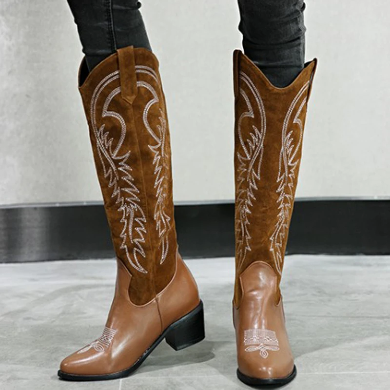 Botas de Cowgirl occidentales para Mujer, Botas de vaquero cálidas con  punta en pico, zapatos de Mujer hasta la rodilla, cosacos femeninos, Botas  para Mujer|Botas hasta la rodilla| - AliExpress