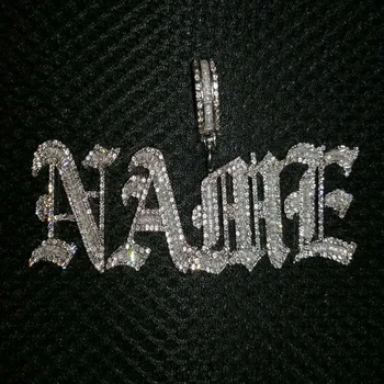 

Custom Name Old English Gothic font Letters Pendant Necklace Iced Out CZ Bubble Letters Men Women Charm Hip Hop Necklace Jewelry
