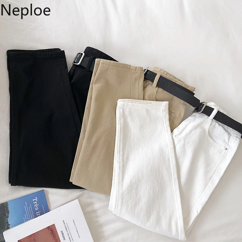 Neploe/корейские джинсовые брюки женские белые однотонные джинсы с высокой талией