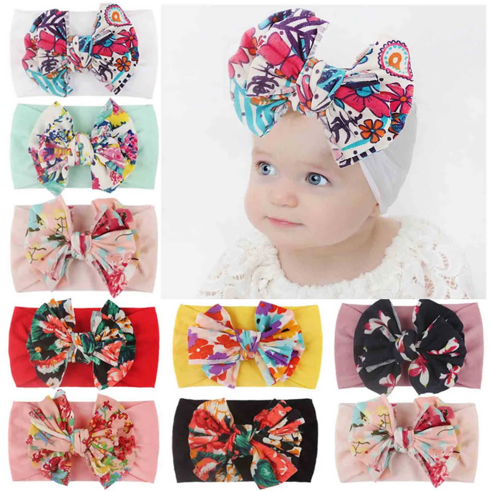 1PC Newborn Infant Baby Girls Flower Bow Headband Stretch Hairband Headwear 