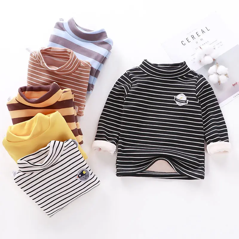 

Stripe Winter Sweatshirt For Kids Baby Girl Clothes Children's Clothing Plus Velvet Toddler Tops Warm Hoodies Autumn T-shirts