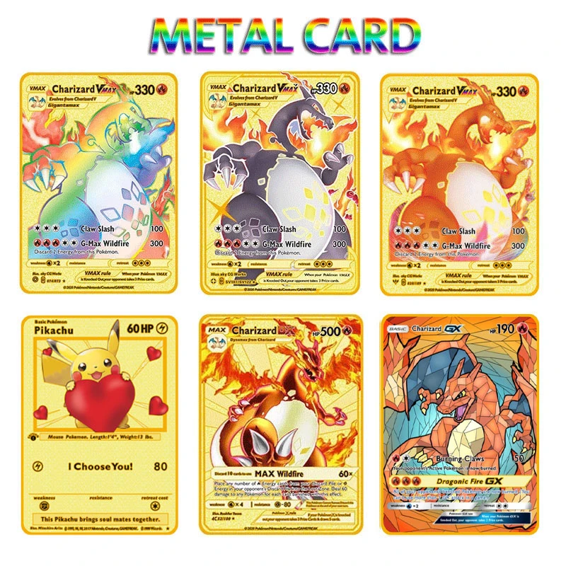 2021 New Pokemon Cards Metal Card V Card Pikachu Charizard Golden Vmax Card Collection Gift Kids Game Collection Cards Game Collection Cards Aliexpress
