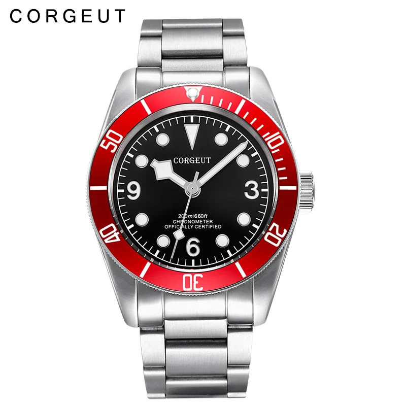 Corgeut 41 мм светящиеся сапфировые механические часы для мужчин Schwarz Bay автоматические спортивные плавательные часы люксовый бренд мужские наручные часы - Цвет: NO9