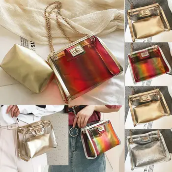 

Women Holographic Bag Clear Transparent Mini Tote Hologram Handbag Purse Charm