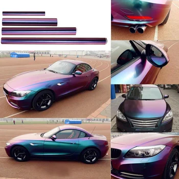

3D Car Body Glossy Chameleon Sticker Film Vinyl Wrap Decal Sheet Sticker Bubble Metal Car Stickers Trim Cover Blue turns Purple