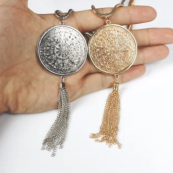 

New Fashion Round Oval Heart Pendant with Tassel charms Necklace Ladys Long Snake Chain Statement Collar Jewelry