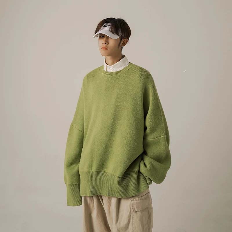 Autumn New Fashion Casual Trend Korean Version Of The Solid Color WildUnderThe SplitLoose Knit Head Handsome Couple Sweater