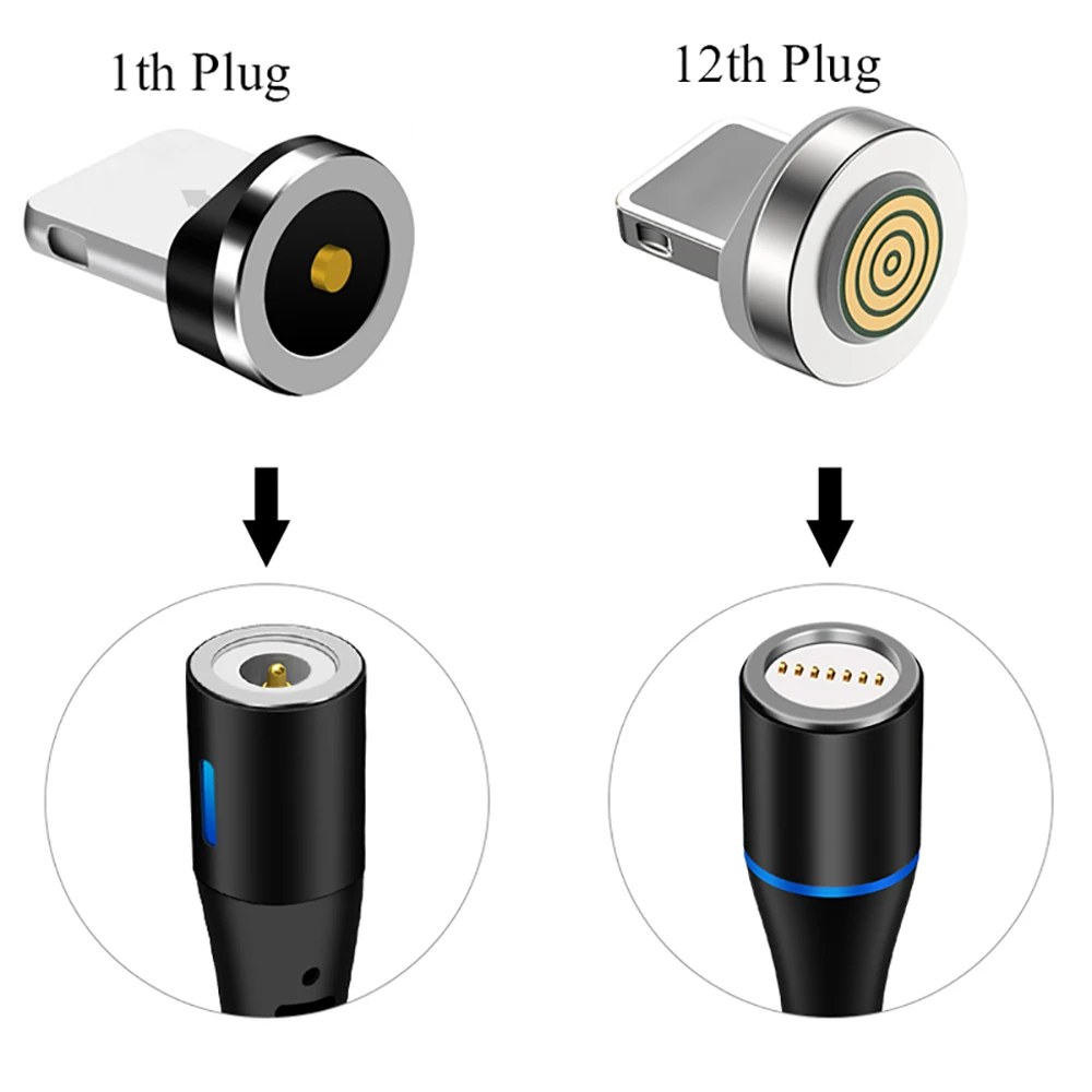 Магнитный кабель, штекер, USB кабель, адаптер для iPhone 8 pin, USB C, Micro type C, вилки, Android, быстрая зарядка, USB зарядное устройство, шнур, вилка