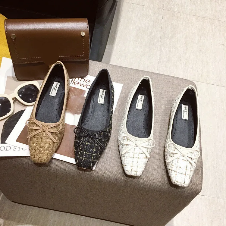 

Shoes Woman 2019 Mixed Colors All-Match Casual Female Sneakers Autumn Slip-on Dress Flats Women Bow-Knot Square Toe Shallow