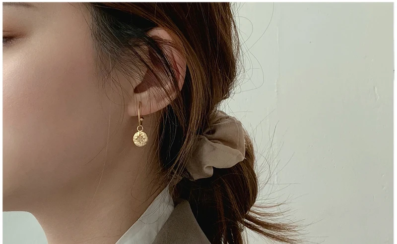 Dainty Opened Circle Crystal Star Hoop Earrings Round Coin Rhinestone Geometric Alloy Circle Earrings Women Girl Party Small