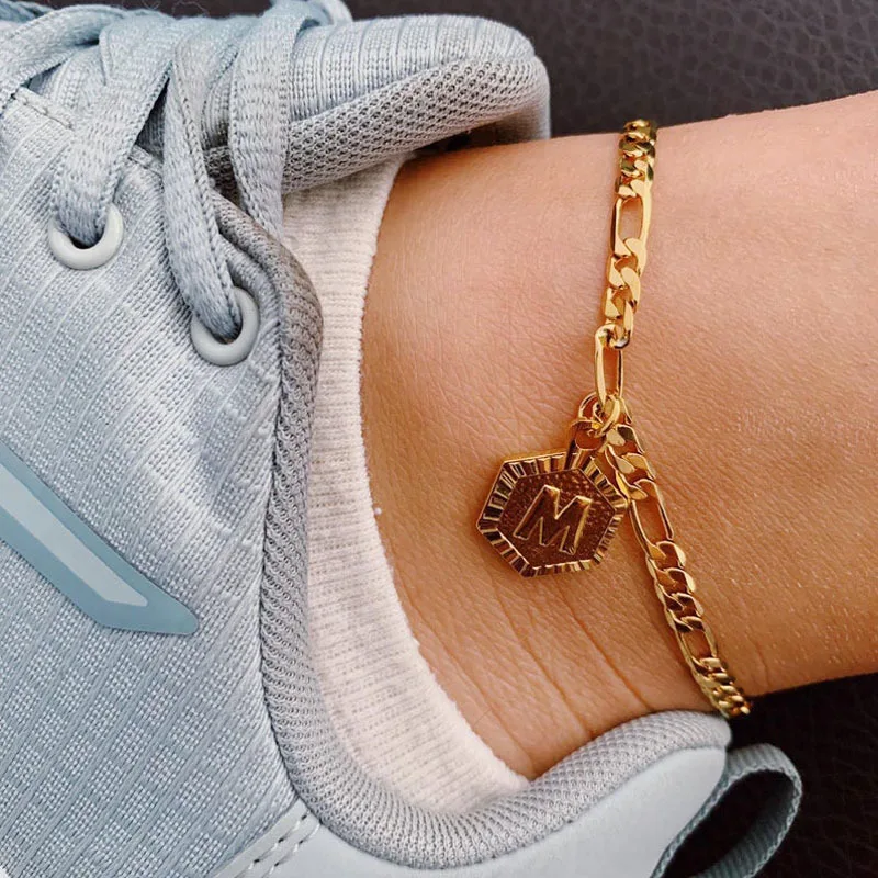 Summer Hexagon Alphabet Leg Bracelets For Lover Foot Jewellry Stainless Steel Feet Chain Friendship Gifts Letter Initial Anklet Summer Hexagon Alphabet Leg Bracelets For Lover Foot Jewellry Stainless Steel Feet Chain Friendship Gifts Letter Initial Anklet