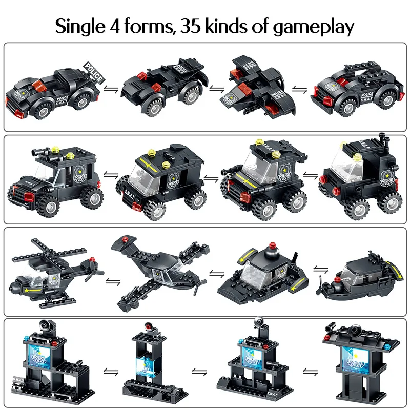 820 шт Technic SWAT Team Truck Robot Building Blocks City Police Station вертолет машины фигурки кирпичи игрушки