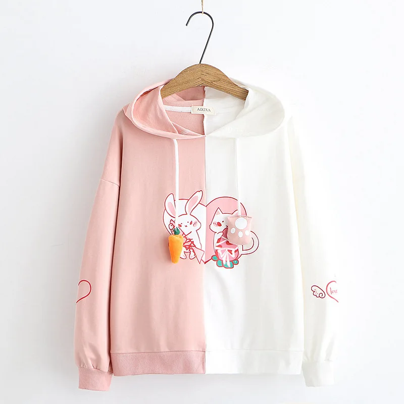 Kawaii/женские толстовки с заячьими ушками; Милый хлопковый свитер в стиле Харадзюку; мягкий пуловер в стиле мори для девочек; спортивная одежда; рубашка