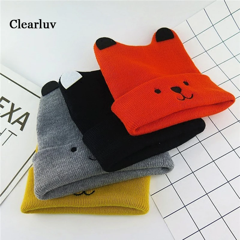 

3D Cartoon Hat Spring and Autumn Forehead Protection Design Boy Girl Baby Knitted Winter Warm Solid Color Children
