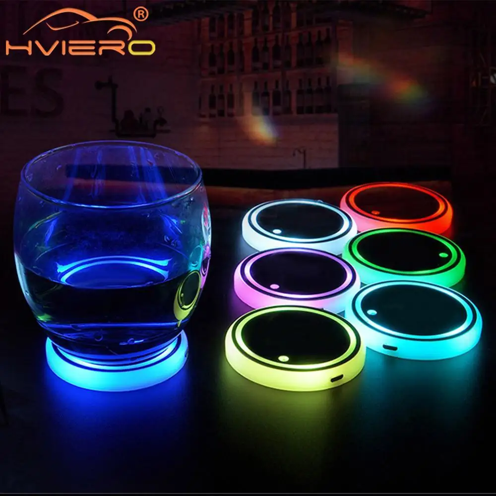 1X Auto Led copa del sostenedor del coche almohadilla LED lámpara de cubo recorte cubierta lámpara ambiente Bienvenido luz Anti slip Mat de posavasos con luz|Lámpara decorativa| -