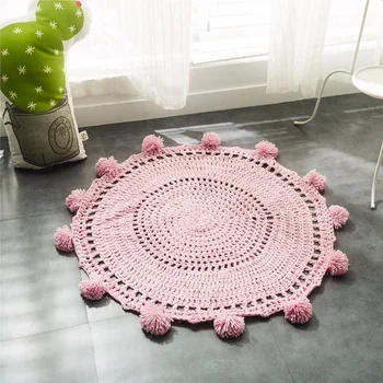 

Knitting Mat Children's Carpet Knit Pad Round Carpet Wave Window Mat Bedroom Decoration Children's Game Bedroom Pink Carpet