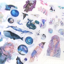 6 sheets/pack Kawaii Washi Decorative Stickers Label Scrapbooking Cute Whale Flower Girls Stationery Stickers DIY Diary Album