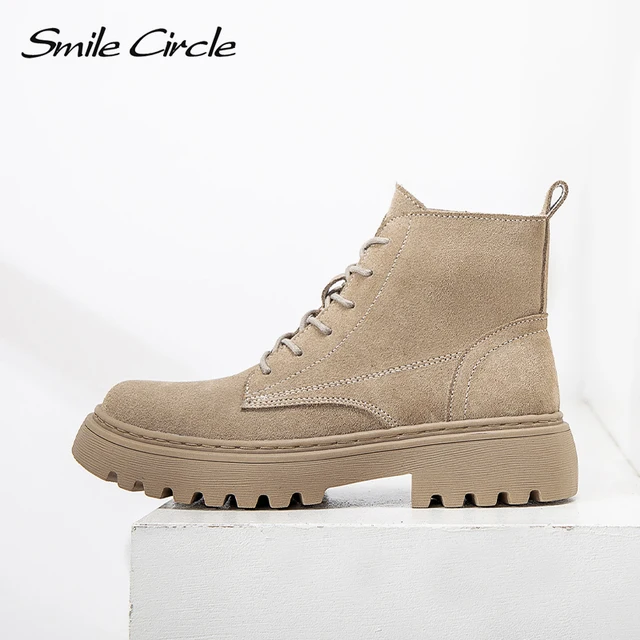 Smile Circle Ankle Boots Suede Leather women Flat platform Short Boots Ladies shoes fashion Autumn winter boots 2