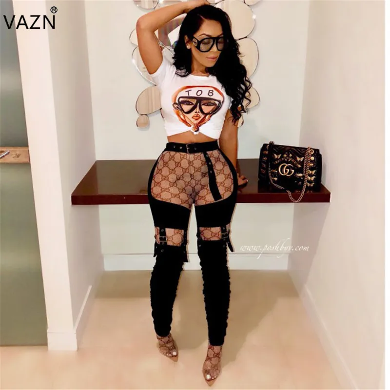 VAZN Весна Горячая сексуальная Женская Печать Bodycon тройники леди o-образным вырезом короткий рукав Футболка сексуальный полый тонкий футболка TB528