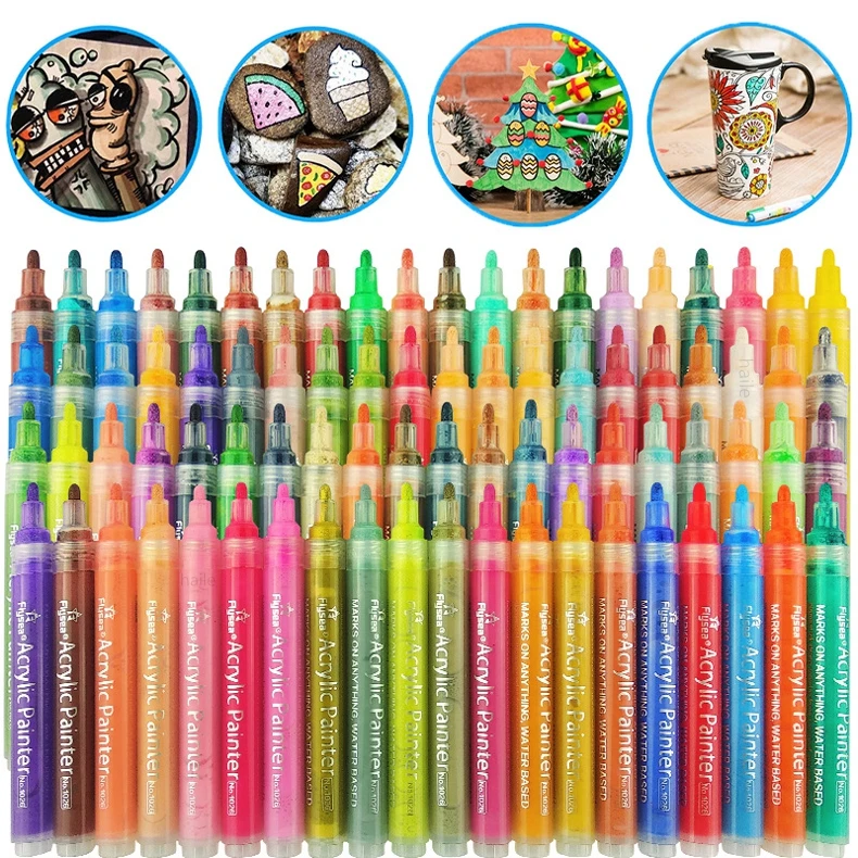 Haile 12-80Colors Wasserdichte Acryl Farbe Marker Stifte Auf Wasserbasis Schnell Trocken, Für Rock Malerei Stein Keramik Metall Weihnachten – Detail 2