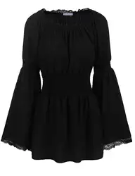 GGP3053 Женская винтажная Крестьянская блузка с рюшами на талии Boho Топы Рубашки хлопок