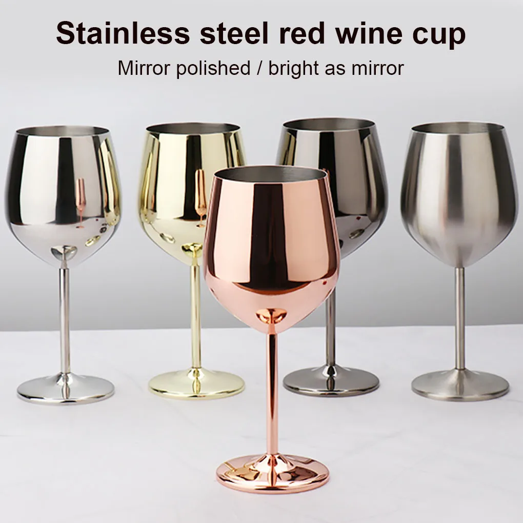 Stainless Steel Wine Glass 500ml Single-layer Unbreakable Stemmed Cocktail  Goblet, Copper Plating