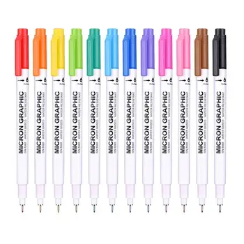 

12 Fluorescent Colors Hook Liner Needle Sketch Marker Waterproof Drawing Pen for Sketching Writing Art Supplies