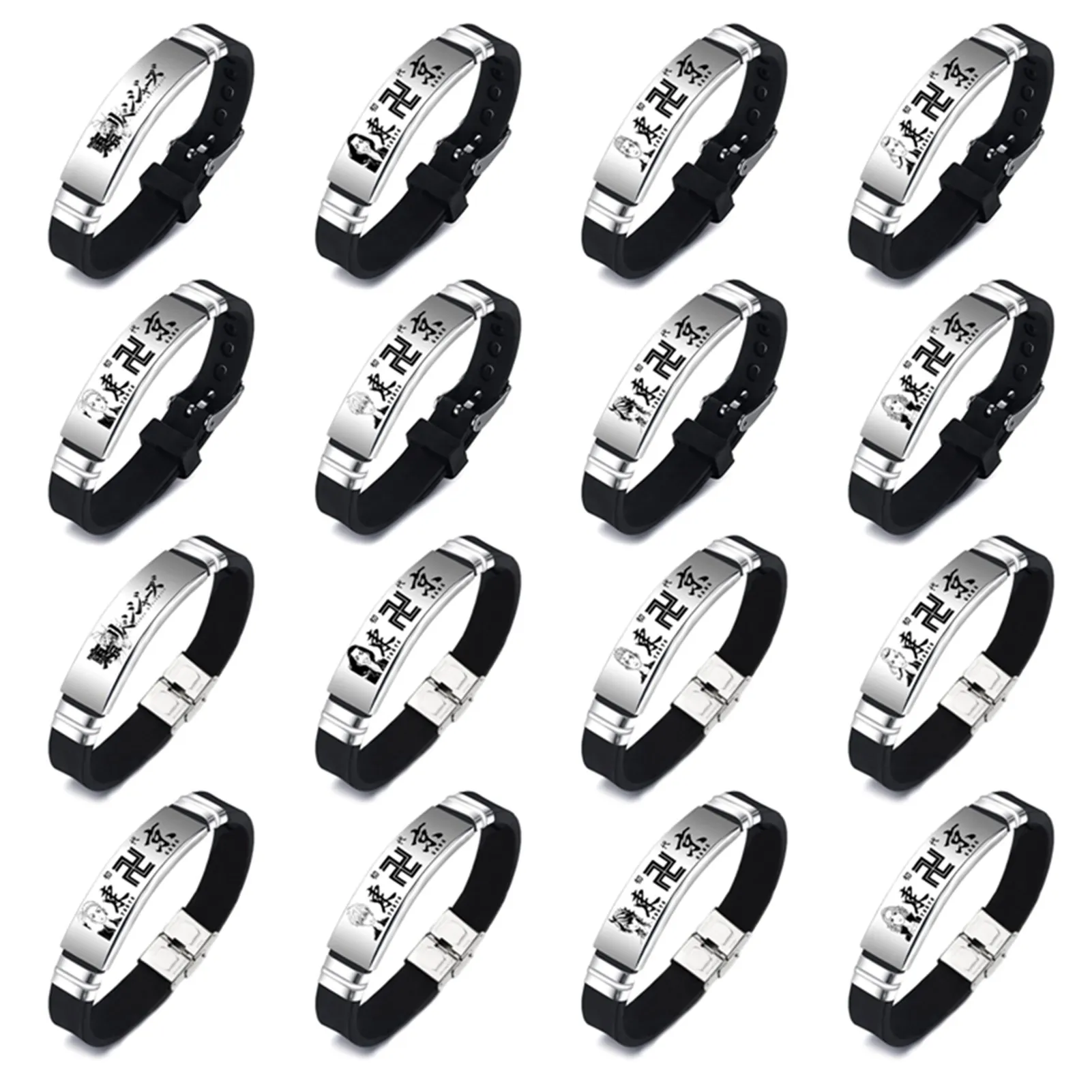 Anime Tokyo Revengers Bracelet Engraved Black Stainless Steel Sano Manjirou Hanemiya Kazutora Adjustable Silicone Bracelets