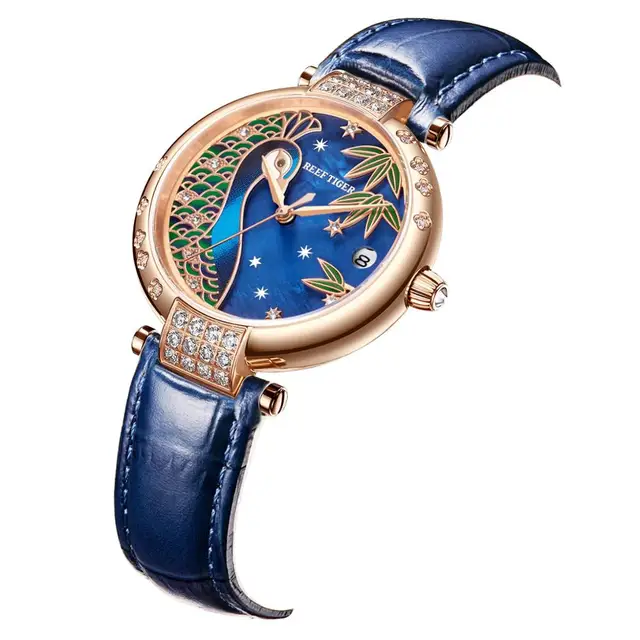 Reef Tiger / RT Luxury Gold Watch Automatic Day Date Watch Waterproof Genuine Leather Watch Relogio Feminino RGA1587 2