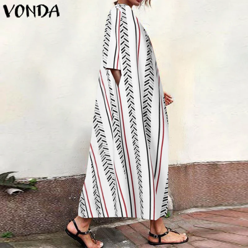 VONDA, винтажное платье макси, женское, повседневное, с круглым вырезом, для вечеринки, платья, Осенний сарафан, модное богемное платье, Femme, сексуальное, Vestidos, 5XL