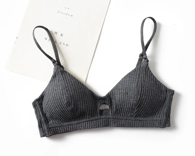Sexy Underwear Cotton Set Screw Thread Thin Wireless Bra With Removable Straps Padded Girls Bra Thong Set Lingerie Women