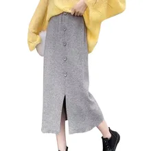 MMHigh Waist Autumn&Winter Women Button Skirts Warm skirt Long Female Rib Skirts With ButtonCM