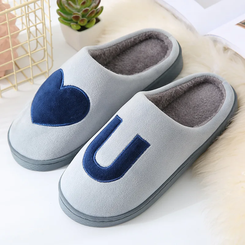 

Men Cotton Slippers Mens Short Plush Indoor Home Slippers Non-Slip Thick Bottom Warm Slippers Solid Color lover Winter Slippers