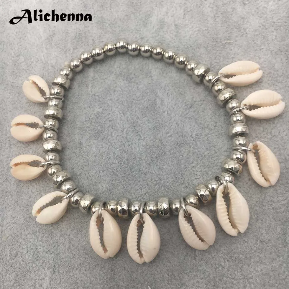 Boho пляжные очаровательные женские браслеты для щиколотки богемные винтажные ручная работа ракушка Deads браслеты на лодыжке модные панк украшения для ног аксессуары - Окраска металла: Посеребренный