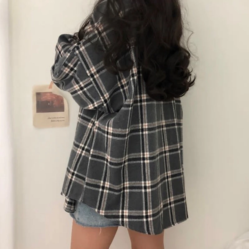 Boyfriend Plaid Blouse Fall Winter Women's Blouses
