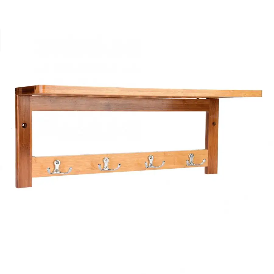 

Wall Mounted Coat Rack Hanger Towel Cloth Shelf With Hooks Bathroom Hallway Bamboo