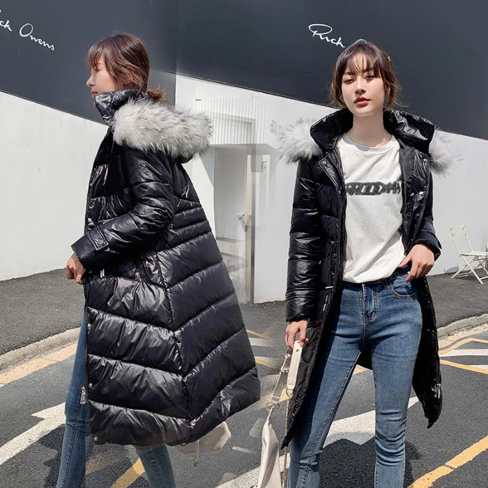 

Photo Shoot 19 Years New Style down Jacket Women's Korean-style Bright Surface Mid-length Slim Fit Slimming Fashion Cotton Coat