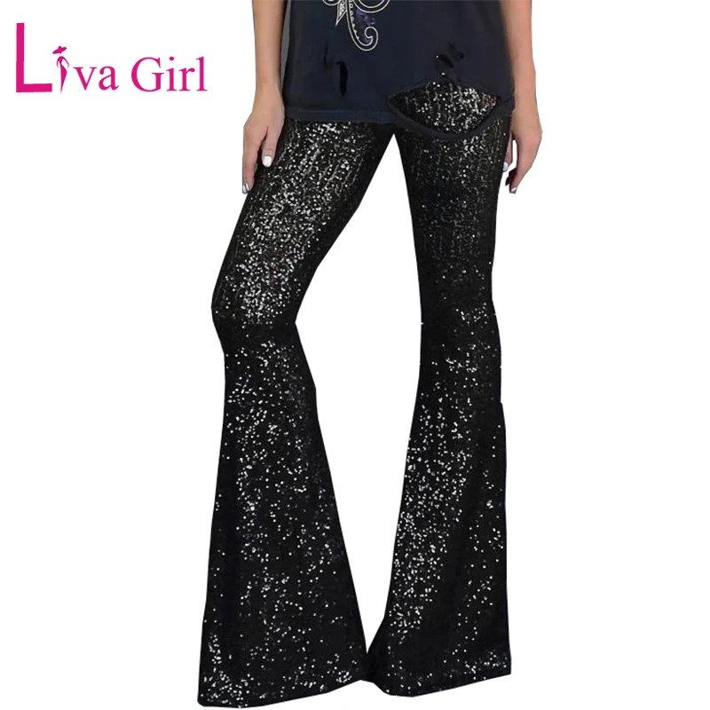black sequin flare pants