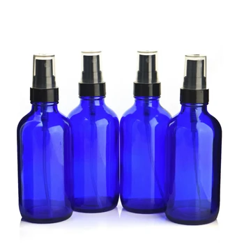 

4pcs 120ml Empty Cobalt Blue Glass Spray Bottle with black fine mist sprayer atomizer for essential oils perfume aromatherapy