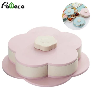 

Flower Type Rotating Candy Box Snack Storage Tray Double Layer Perfect For Seeds Nuts And Dry Fruits Storage For Party Wedding