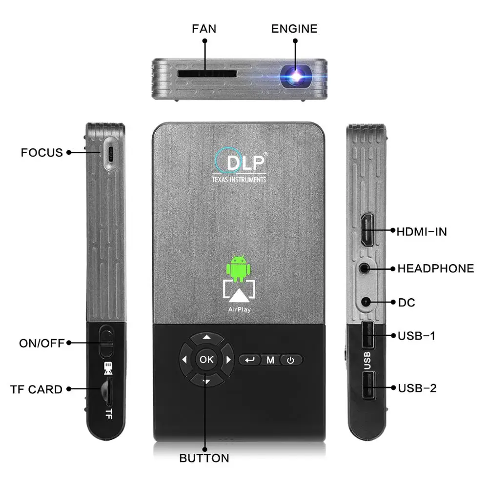 ALSTON C2 мини DLP проектор Android Wifi Bluetooth Портативный LED мультимедийный домашний