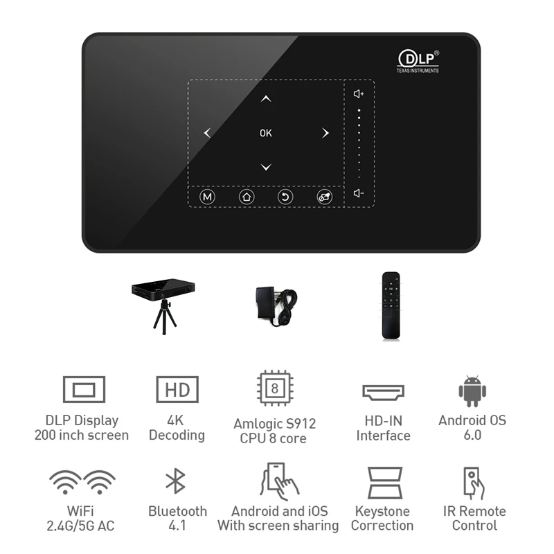 4K 3D 1080P мини-проектор для телефона беспроводной Full HD Android Wifi BT 2 Гб 16 Гб/32 ГБ