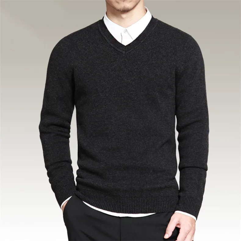 Slim Sweater Pollovers Men Casual Cotton Sweater Jumper Pullover Male Business V-Neck Knitwear Jersey Man Plus Size 4XL Black 06
