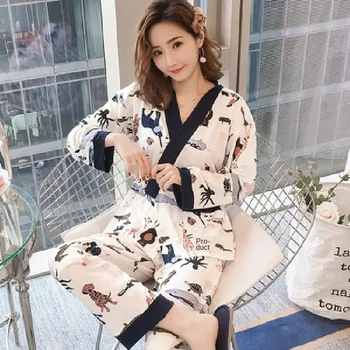 

2020 New Spring Cotton Sleepwear Long Sleeve Casual Homewear Women Nightshirt Feminino Pajamas Sets Home Clothing Women Pijama