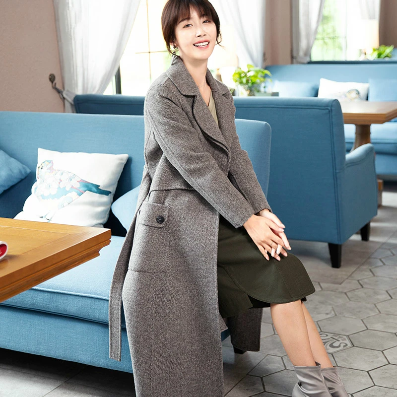 

2020 Fashion Women Wool Coat Long Womans Woolen Coats With Belt Autumn Winter Female Jacket casaco feminino 38078WYQ1801