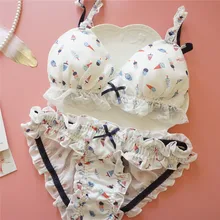 

Lolita Underwear Girl Kawaii Lingerie for Women Bra and Panty Set Red Blue Cute Wire Free Ruffles Lace Bra Briefs Panties 2021