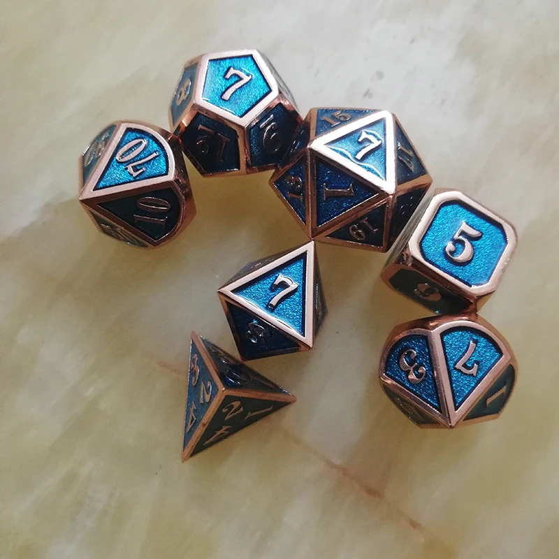 Металлические игральные кости dnd rpg набор многогранных кубиков d20 10 6 8 12 синие