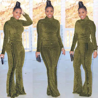 Two Piece Set Africa Women Autumn Winter Top&ampTrousers Suit African Clothes Traditional Ladies High Neck Club Party Wear Outfits |