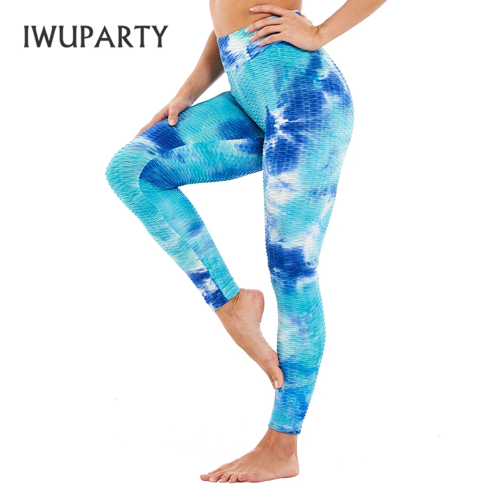 IWUPARTY жаккардовые Леггинсы для йоги с галстуком и краской антицеллюлитные
