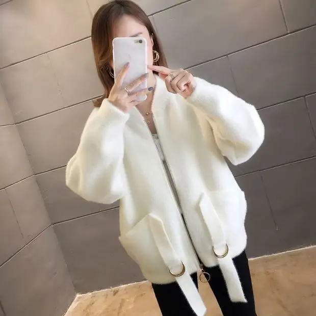 Новинка 9390 года; Короткий Одноцветный вязаный кардиган из норки; 94- 2/F, 7 рядов, 3 полки